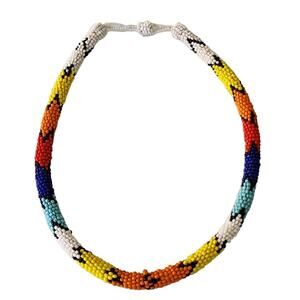 Tribal Multicolor Artisan Seed Bead Collar Necklace  Handcrafted